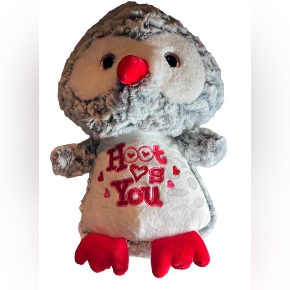 Hug & Luv  Hoot Loves You Owl Plush Soft Toy Stuffed Animal 13” Grey Red‎ White